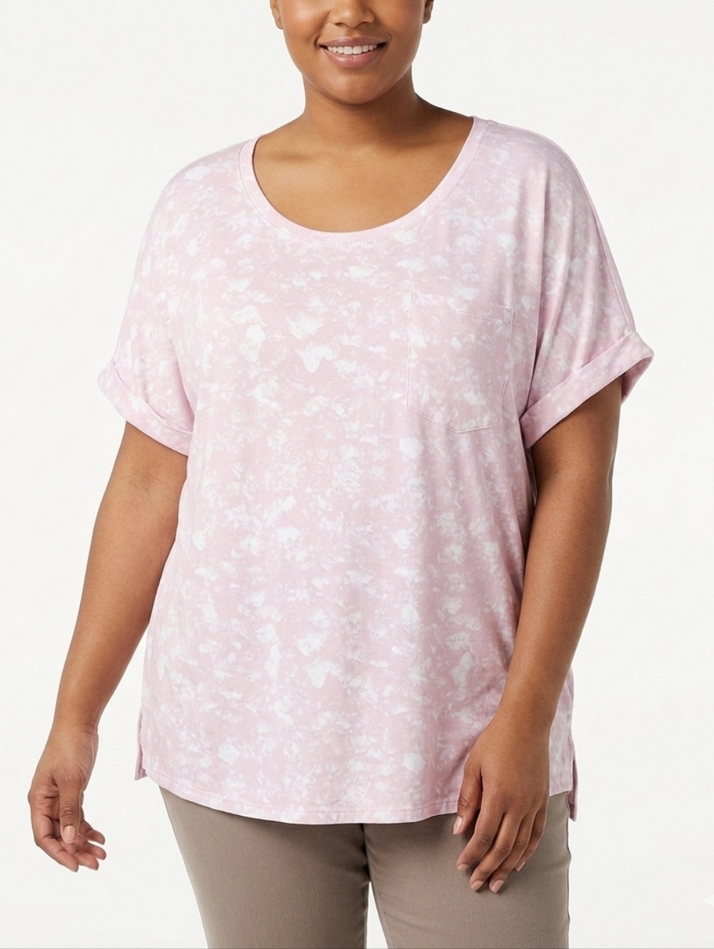 NWT Wonderly Studio Pink & White Cloud Wash Pocket Top